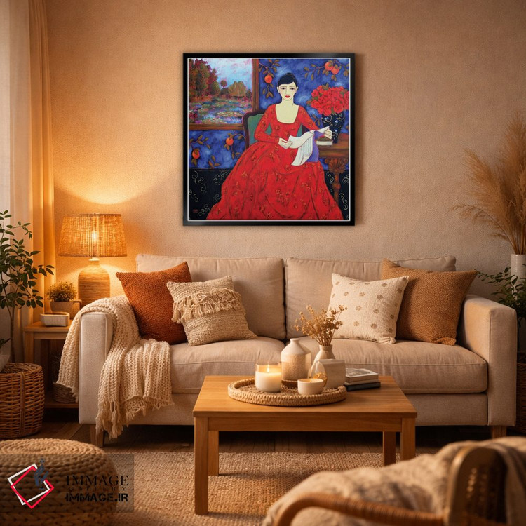 تابلو دکوراتیو زن با منظره و پرتقال ها اثر کارن ریگر - D3B