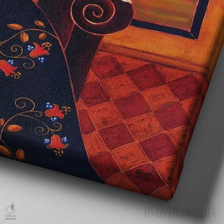 تابلو دکوراتیو زن با منظره عصرگاهی اثر کارن ریگر - نمای نزدیک بافت بوم