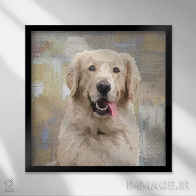 تابلو دکوراتیو گلدن رتریور اثر کری راجرز - نمای قابدار مشکی