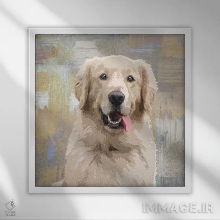 تابلو دکوراتیو گلدن رتریور اثر کری راجرز - نمای قابدار سفید