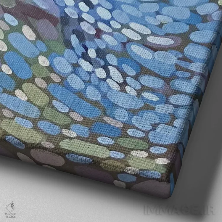 تابلو انتزاعی بادهای جیجاق آبی اثر کریستن لی - نمای نزدیک بافت بوم