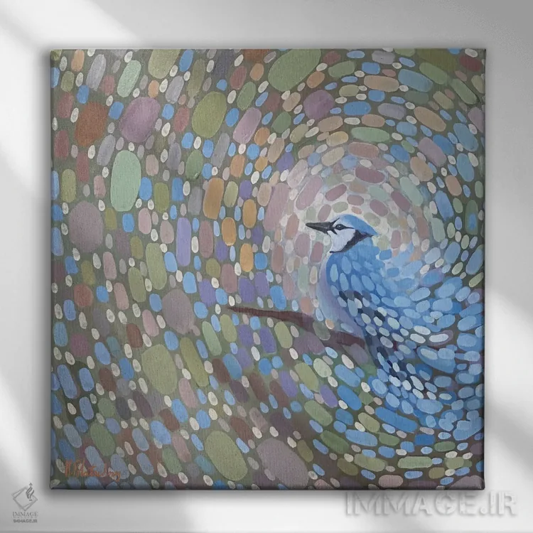 تابلو انتزاعی بادهای جیجاق آبی اثر کریستن لی - نمای روبهرو روی دیوار