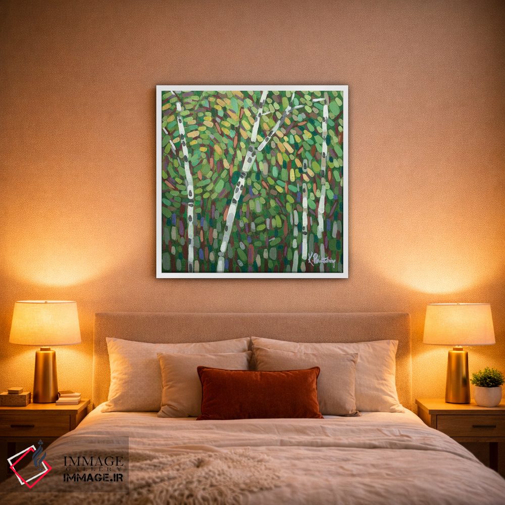 تابلو انتزاعی تنه های توس تابستانی در باد اثر کریستن لی - D1W