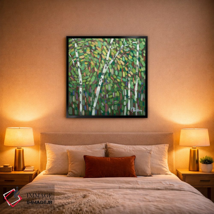 تابلو انتزاعی تنه های توس تابستانی در باد اثر کریستن لی - D2B