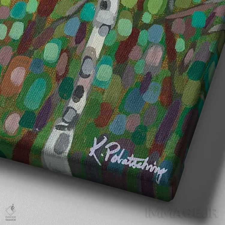 تابلو انتزاعی درختان تابستانی در باد ملایم اثر کریستن لی - نمای نزدیک بافت بوم