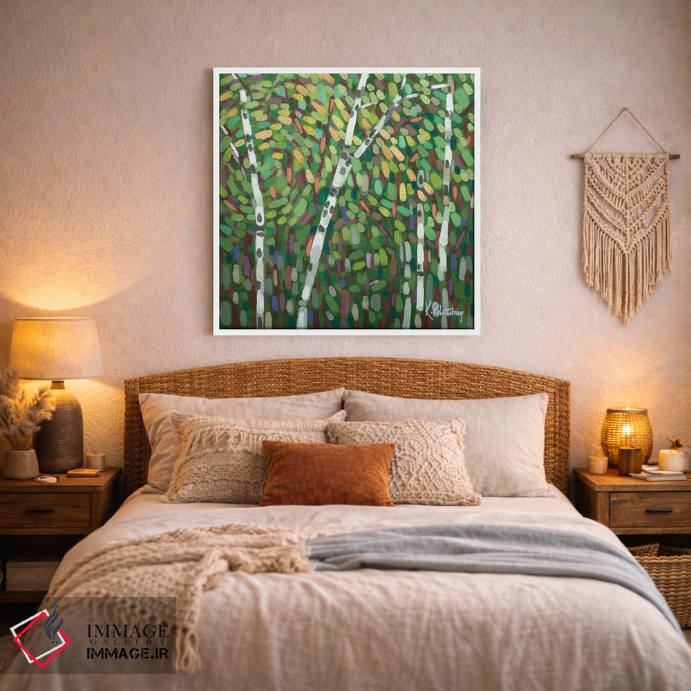 تابلو انتزاعی تنه های توس تابستانی در باد اثر کریستن لی - D5W