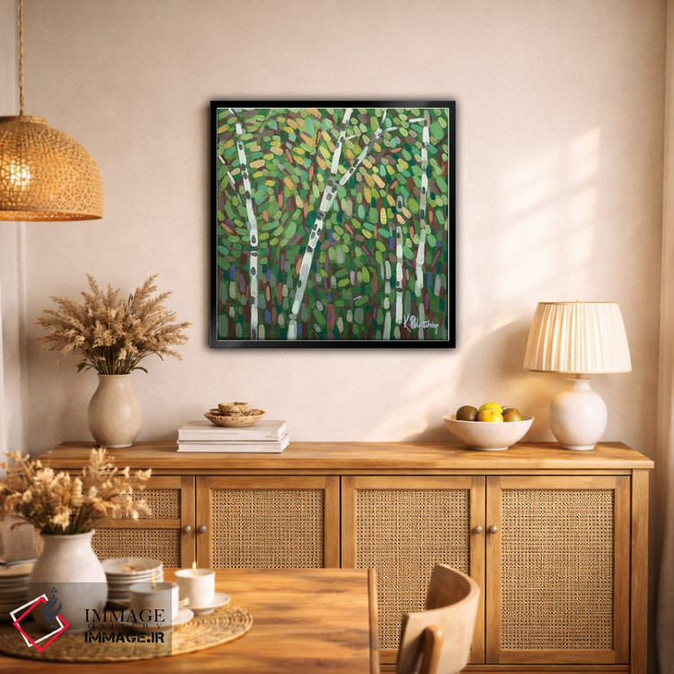 تابلو انتزاعی تنه های توس تابستانی در باد اثر کریستن لی - D3B