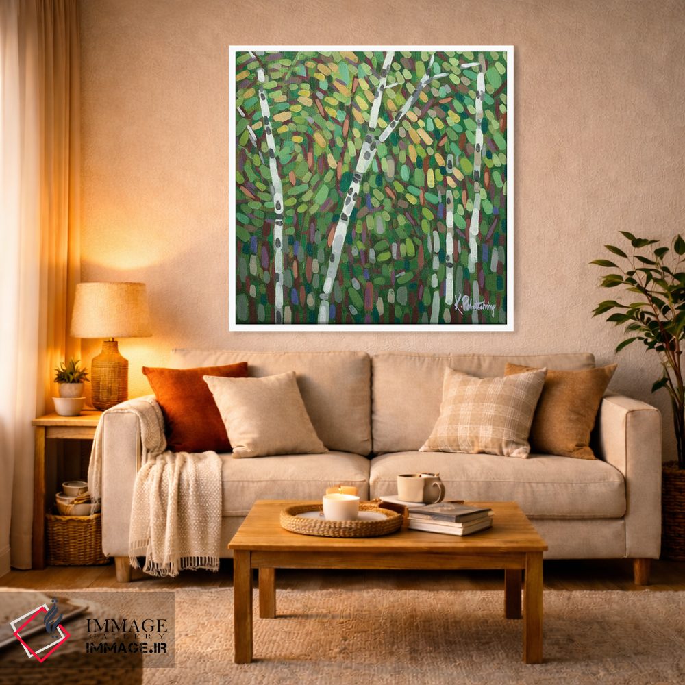 تابلو انتزاعی تنه های توس تابستانی در باد اثر کریستن لی - D4W