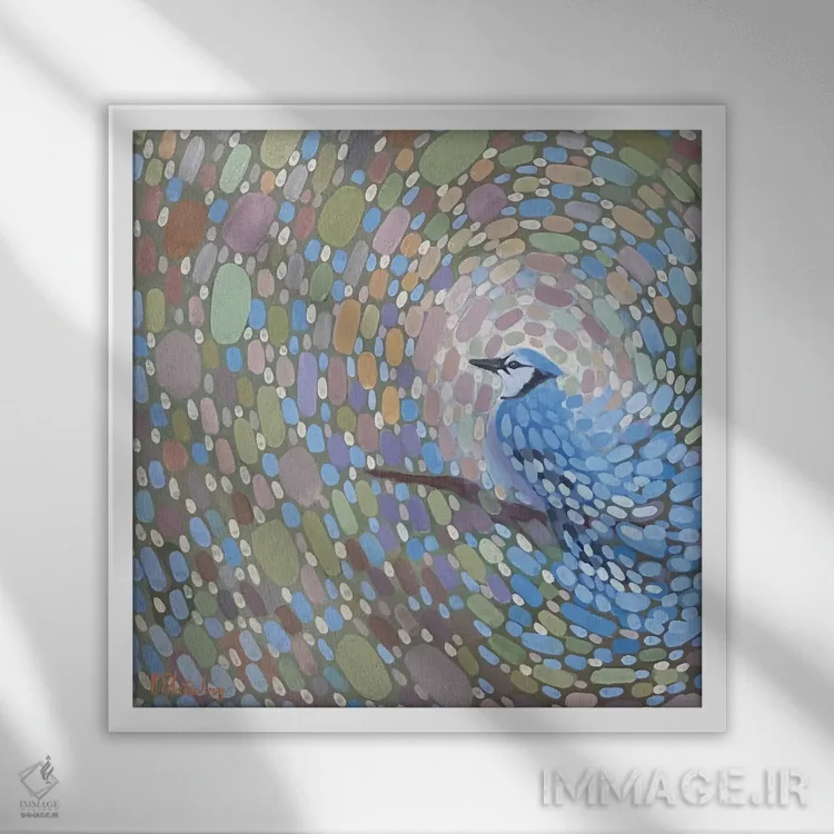 تابلو انتزاعی بادهای جیجاق آبی اثر کریستن لی - نمای قابدار سفید