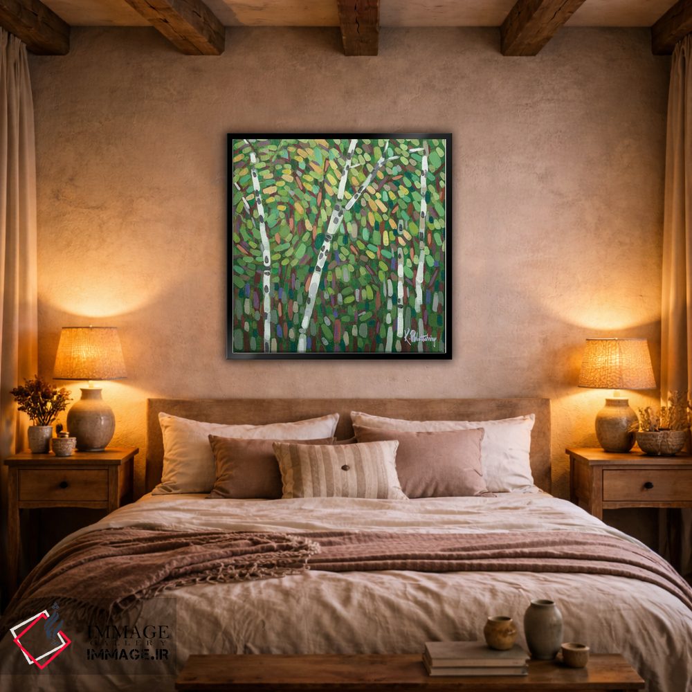 تابلو انتزاعی تنه های توس تابستانی در باد اثر کریستن لی - D6B