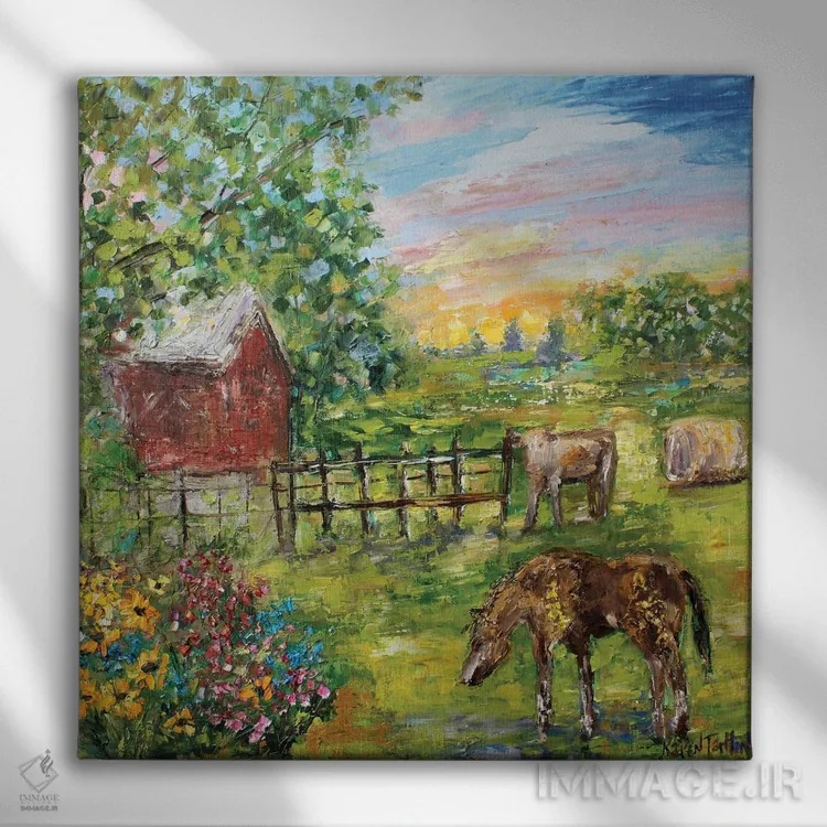 تابلو دکوراتیو روزی در مزرعه اثر کارن تارلتون - نمای روبهرو روی دیوار