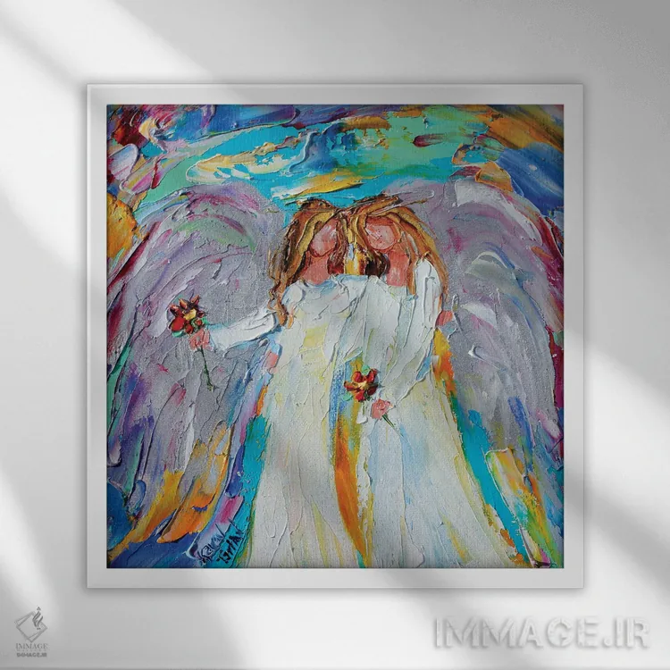 تابلو دکوراتیو فرشتگان دوست اثر کارن تارلتون - نمای قابدار سفید