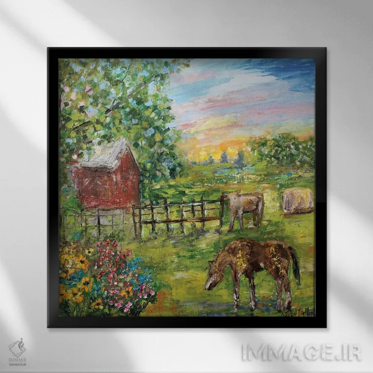 تابلو دکوراتیو روزی در مزرعه اثر کارن تارلتون - نمای قابدار مشکی