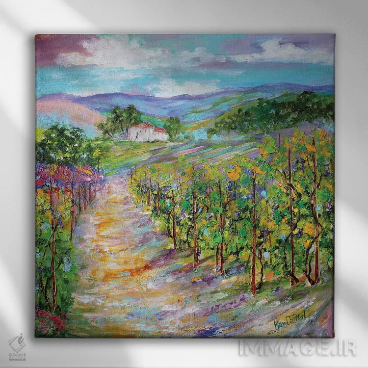 تابلوی نقاشی روغن اصل دره ناپا کالیفرنیا اثر کارن تارلتون - نمای روبهرو روی دیوار