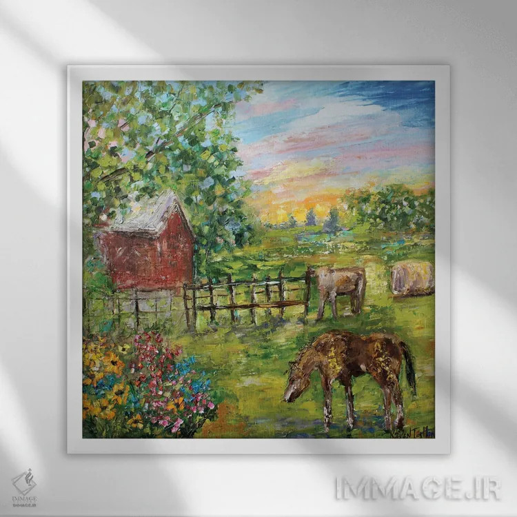 تابلو دکوراتیو روزی در مزرعه اثر کارن تارلتون - نمای قابدار سفید