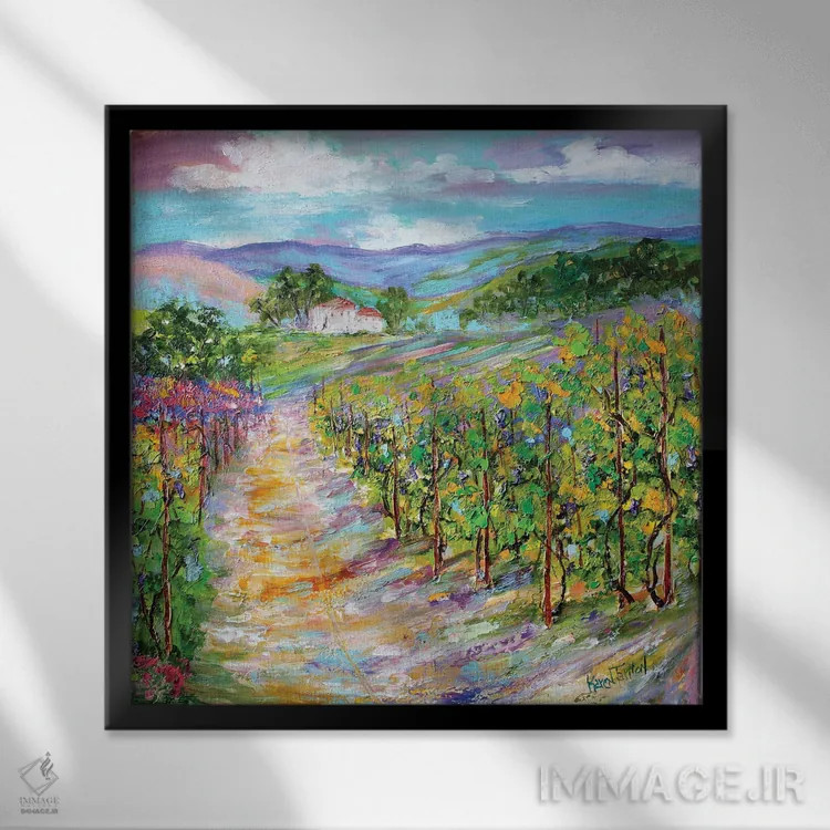 تابلوی نقاشی روغن اصل دره ناپا کالیفرنیا اثر کارن تارلتون - نمای قابدار مشکی