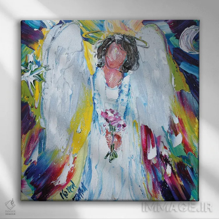 تابلو دکوراتیو فرشته، ماه و ستاره اثر کارن تارلتون - نمای روبهرو روی دیوار