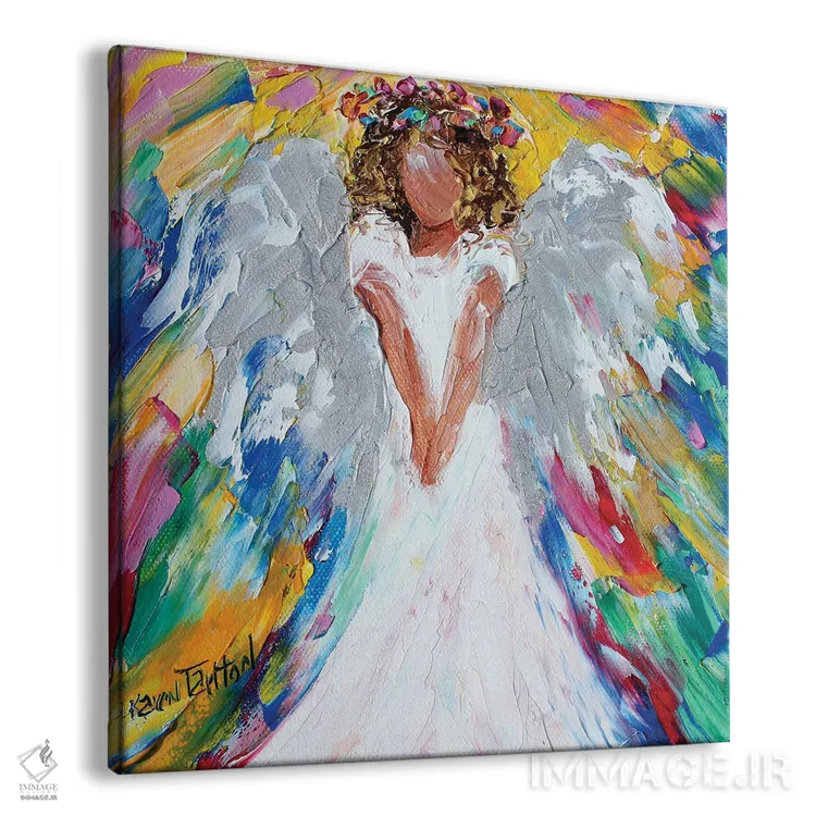 تابلو دکوراتیو فرشته مهربان با هاله ای از گل ها اثر کارن تارلتون - نمای پرسپکتیو محصول