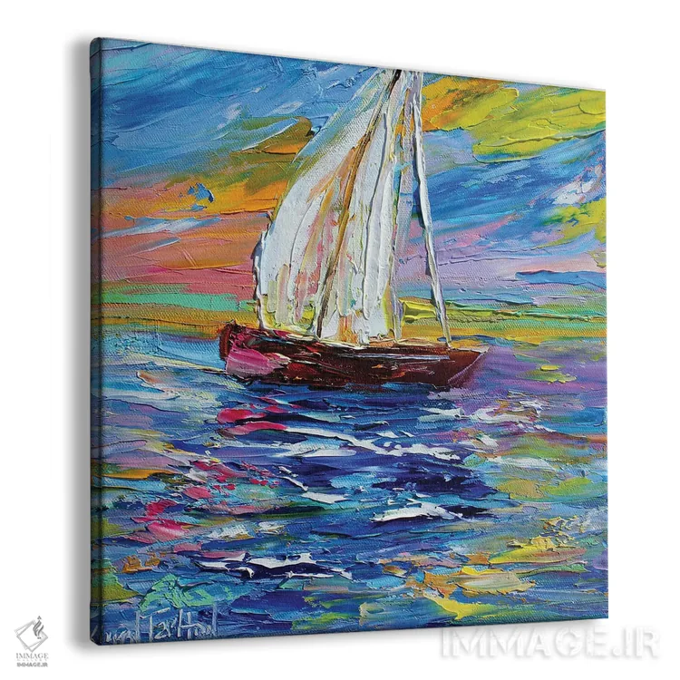 تابلو دکوراتیو قایقرانی در نور غروب اثر کارن تارلتون - نمای پرسپکتیو محصول