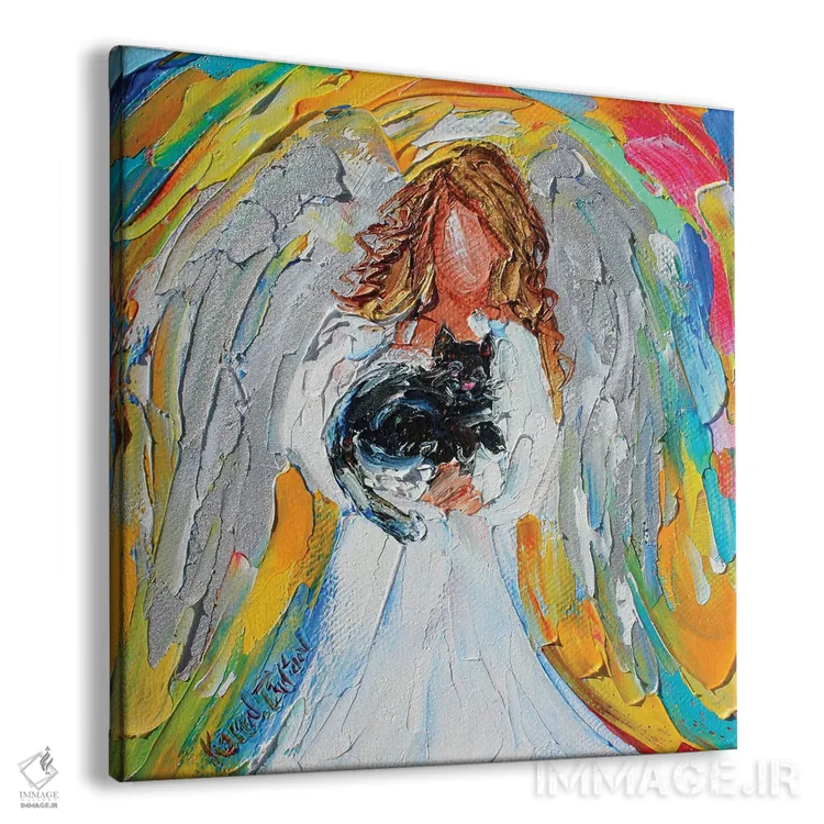 تابلو دکوراتیو فرشته با گربه اثر کارن تارلتون - نمای پرسپکتیو محصول