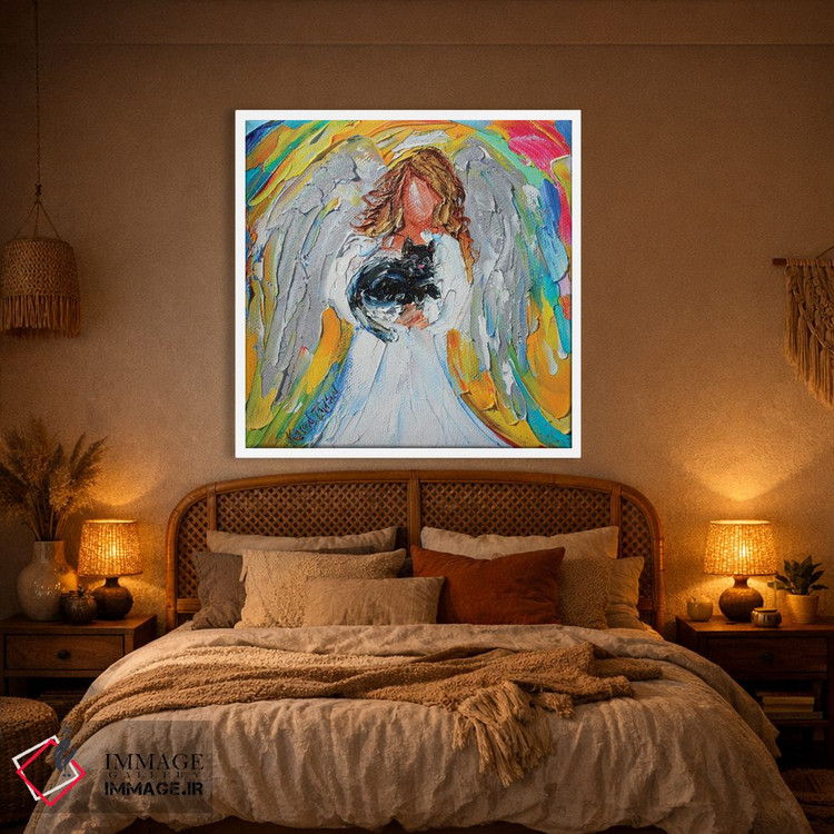 تابلو دکوراتیو فرشته با گربه اثر کارن تارلتون - D1W