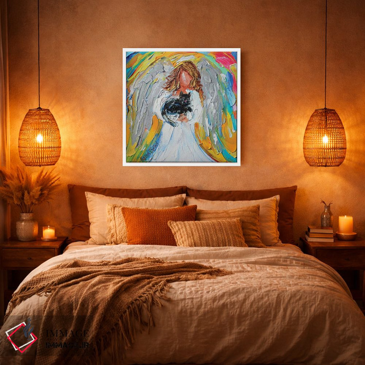 تابلو دکوراتیو فرشته با گربه اثر کارن تارلتون - D4W