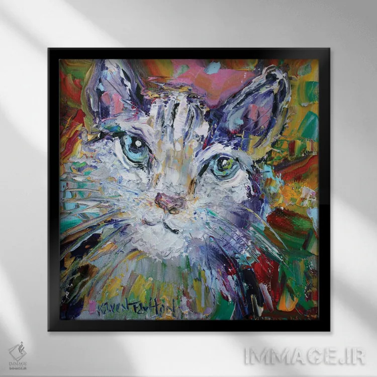 تابلو دکوراتیو عشق گربه ای اثر کارن تارلتون - نمای قابدار مشکی
