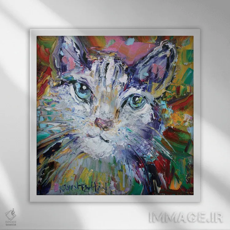 تابلو دکوراتیو عشق گربه ای اثر کارن تارلتون - نمای قابدار سفید