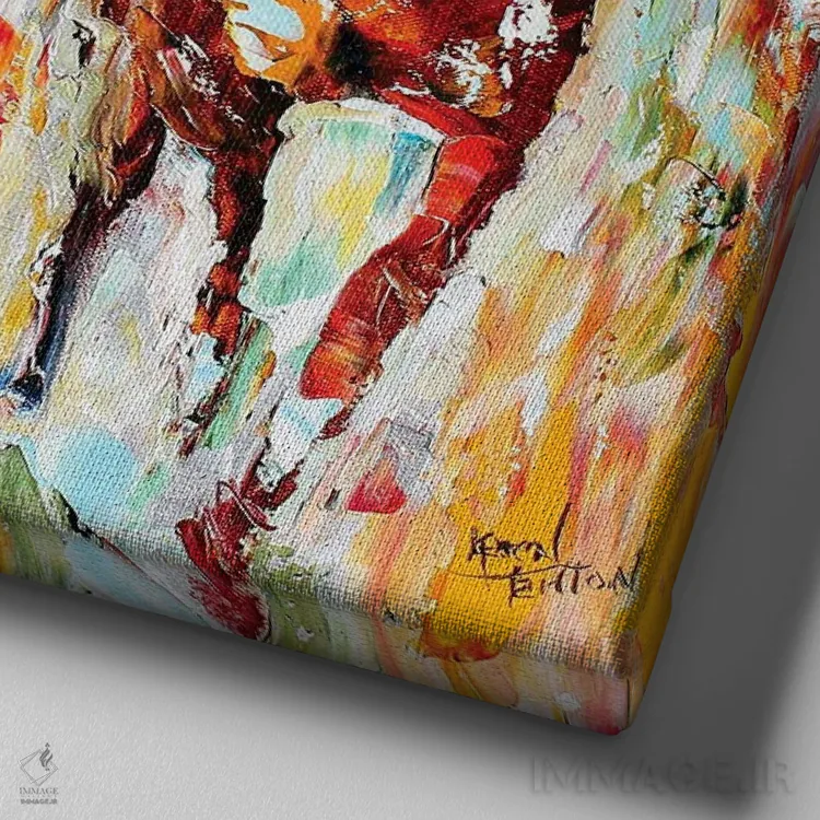 تابلو دکوراتیو زوزه سم ها در دربی کنتاکی اثر کارن تارلتون - نمای نزدیک بافت بوم