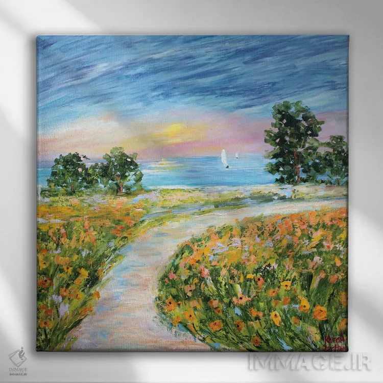 تابلو دکوراتیو شقایق های ساحلی اثر کارن تارلتون - نمای روبهرو روی دیوار