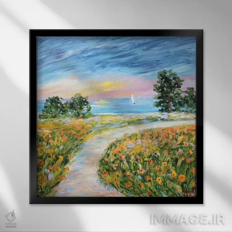 تابلو دکوراتیو شقایق های ساحلی اثر کارن تارلتون - نمای قابدار مشکی