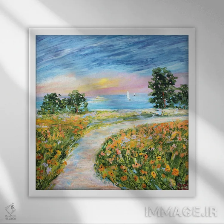 تابلو دکوراتیو شقایق های ساحلی اثر کارن تارلتون - نمای قابدار سفید