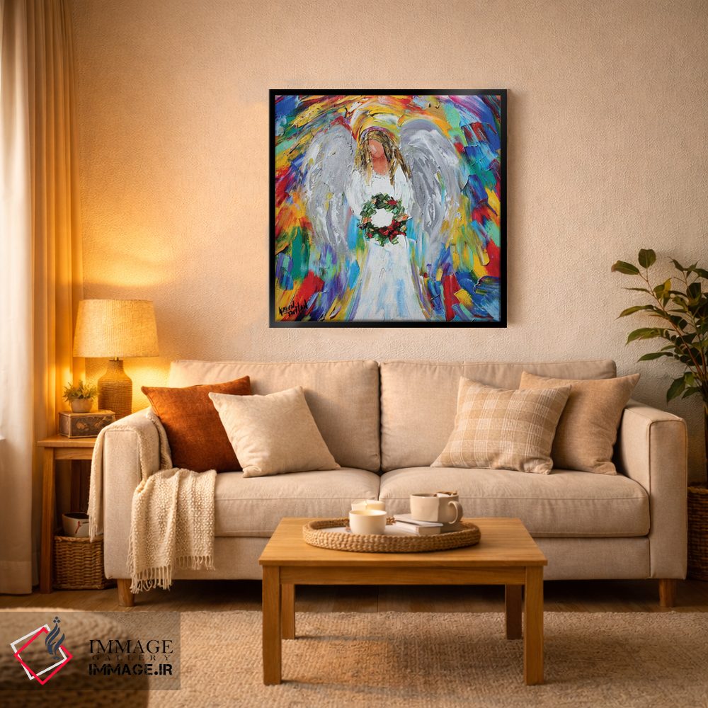 تابلو دکوراتیو فرشته کریسمس با حلقه گل اثر کارن تارلتون - D3B