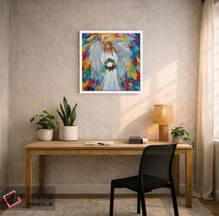 تابلو دکوراتیو فرشته کریسمس با حلقه گل اثر کارن تارلتون - D5W