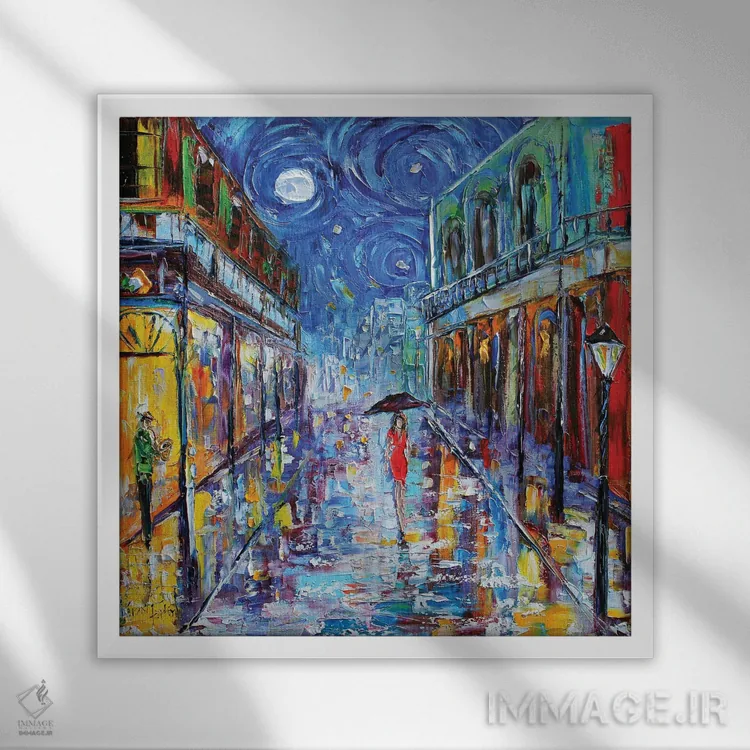 تابلو دکوراتیو ماه در محله فرانسوی نیواورلئان اثر کارن تارلتون - نمای قابدار سفید