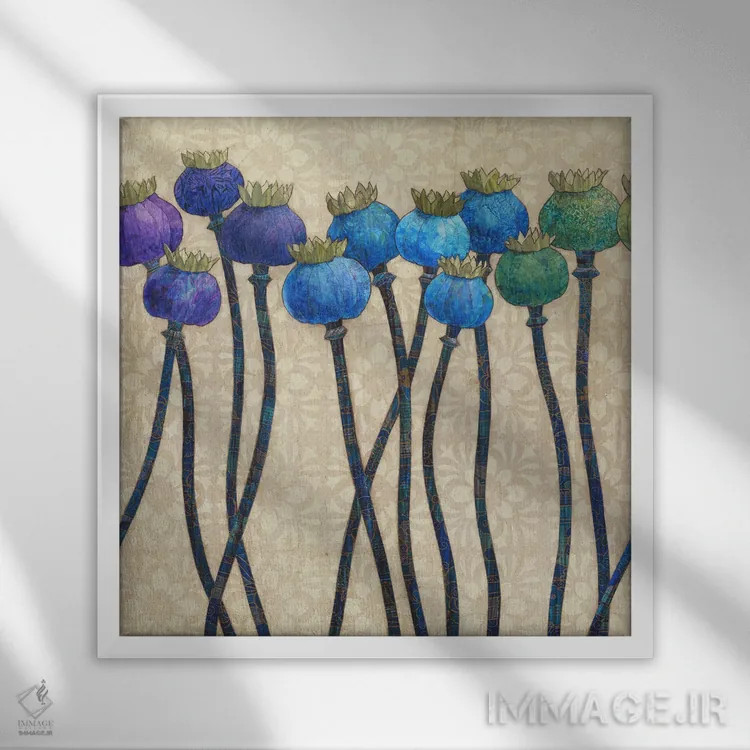 تابلو دکوراتیو کپسول شقایق در هارمونی اثر کارن سیکیه - نمای قابدار سفید