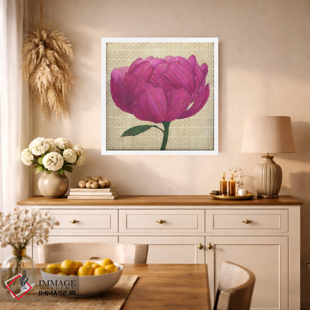 تابلو دکوراتیو گل صدتومانی صورتی اثر کارن سیکیه - D1W