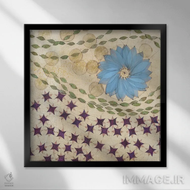 تابلو دکوراتیو پنل مرکزی چندجهانی اثر کارن سیکیه - نمای قابدار مشکی