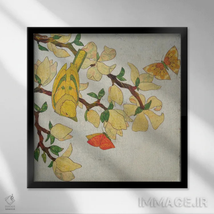 تابلو دکوراتیو داستان پرنده زرد اثر کارن سیکیه - نمای قابدار مشکی