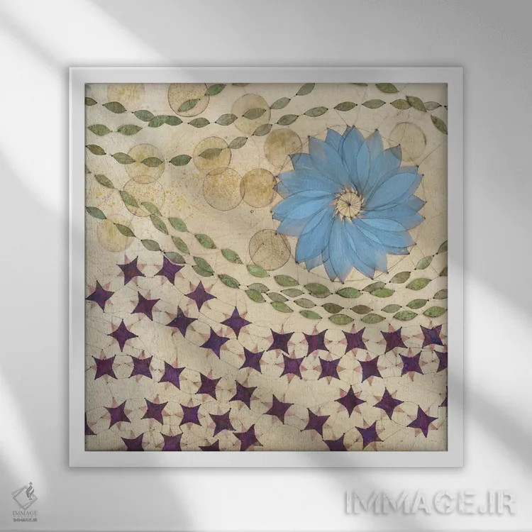 تابلو دکوراتیو پنل مرکزی چندجهانی اثر کارن سیکیه - نمای قابدار سفید