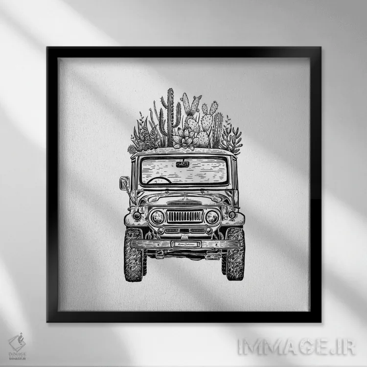 تابلو دکوراتیو کروزر کاکتوسی اثر کاری سلون - نمای قابدار مشکی