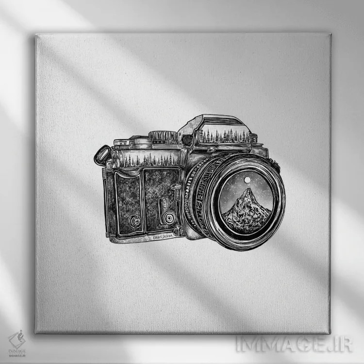 تابلو دکوراتیو لنز دوربین کوهستانی اثر کاری سلون - نمای روبهرو روی دیوار