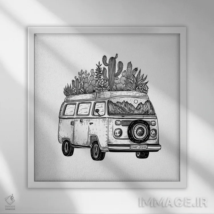 تابلو دکوراتیو ون کاکتوسی اثر کاری سلون - نمای قابدار سفید