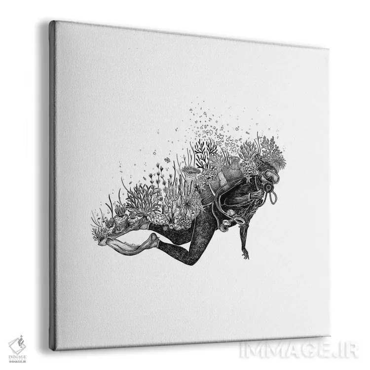 تابلو دکوراتیو غواص مرجانی اثر کاری سلون - نمای پرسپکتیو محصول