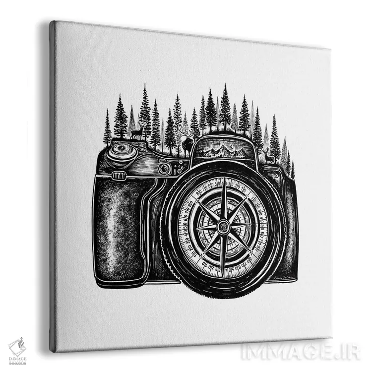 تابلو دکوراتیو دوربین قطب نما اثر کاری سلون - نمای پرسپکتیو محصول