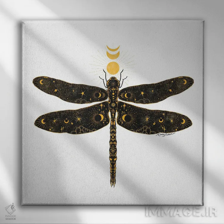 تابلو دکوراتیو سنجاقک آسمانی اثر کاری سلون - نمای روبهرو روی دیوار