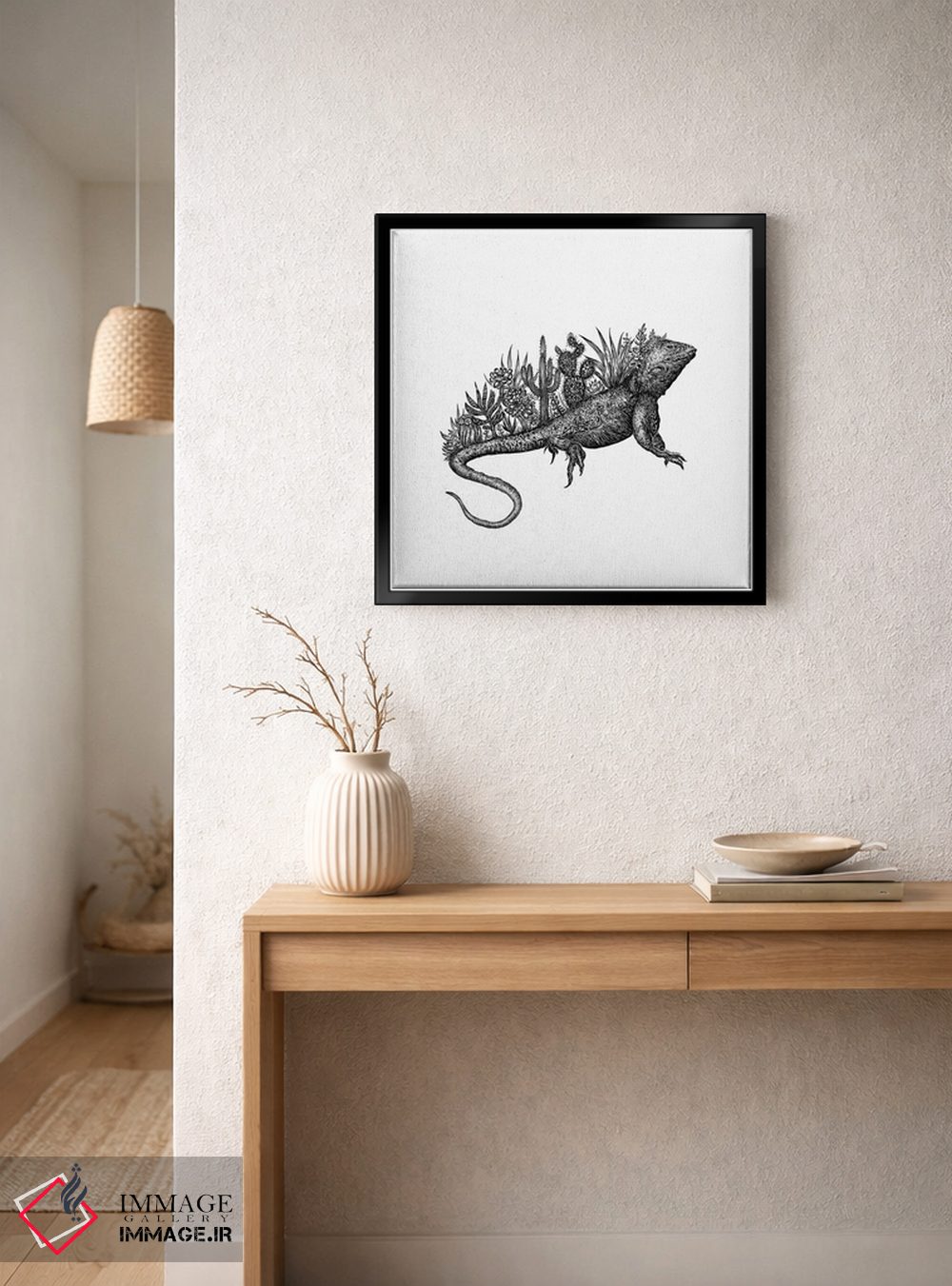 تابلو دکوراتیو مارمولک کاکتوسی اثر کاری سلون - D4B