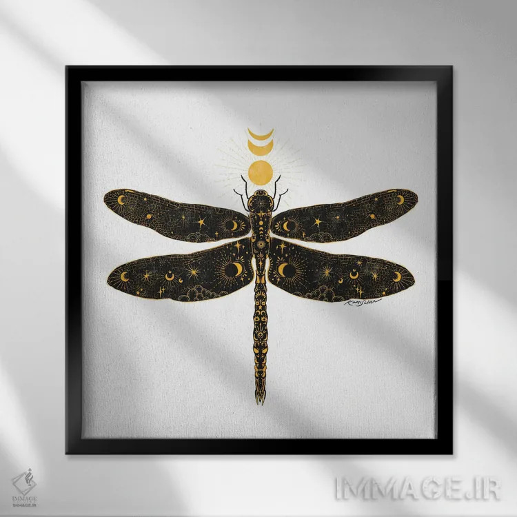 تابلو دکوراتیو سنجاقک آسمانی اثر کاری سلون - نمای قابدار مشکی