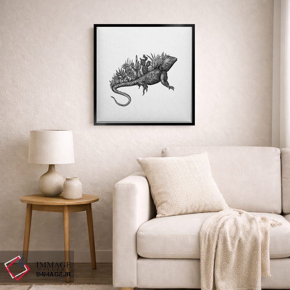 تابلو دکوراتیو مارمولک کاکتوسی اثر کاری سلون - D6B