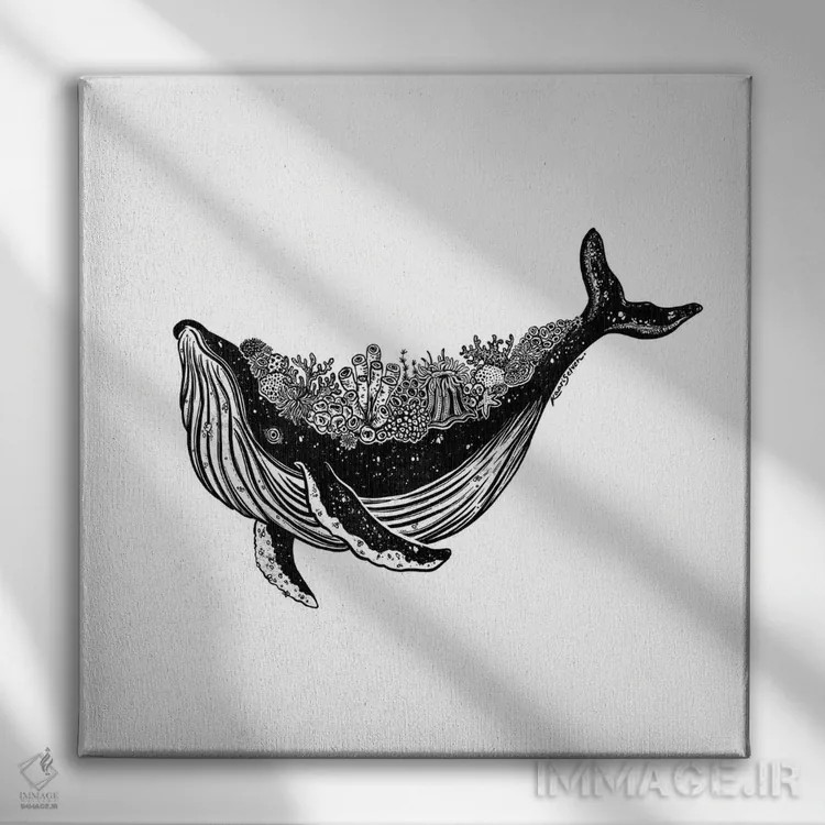 تابلو دکوراتیو نهنگ مرجانی اثر کاری سلون - نمای روبهرو روی دیوار